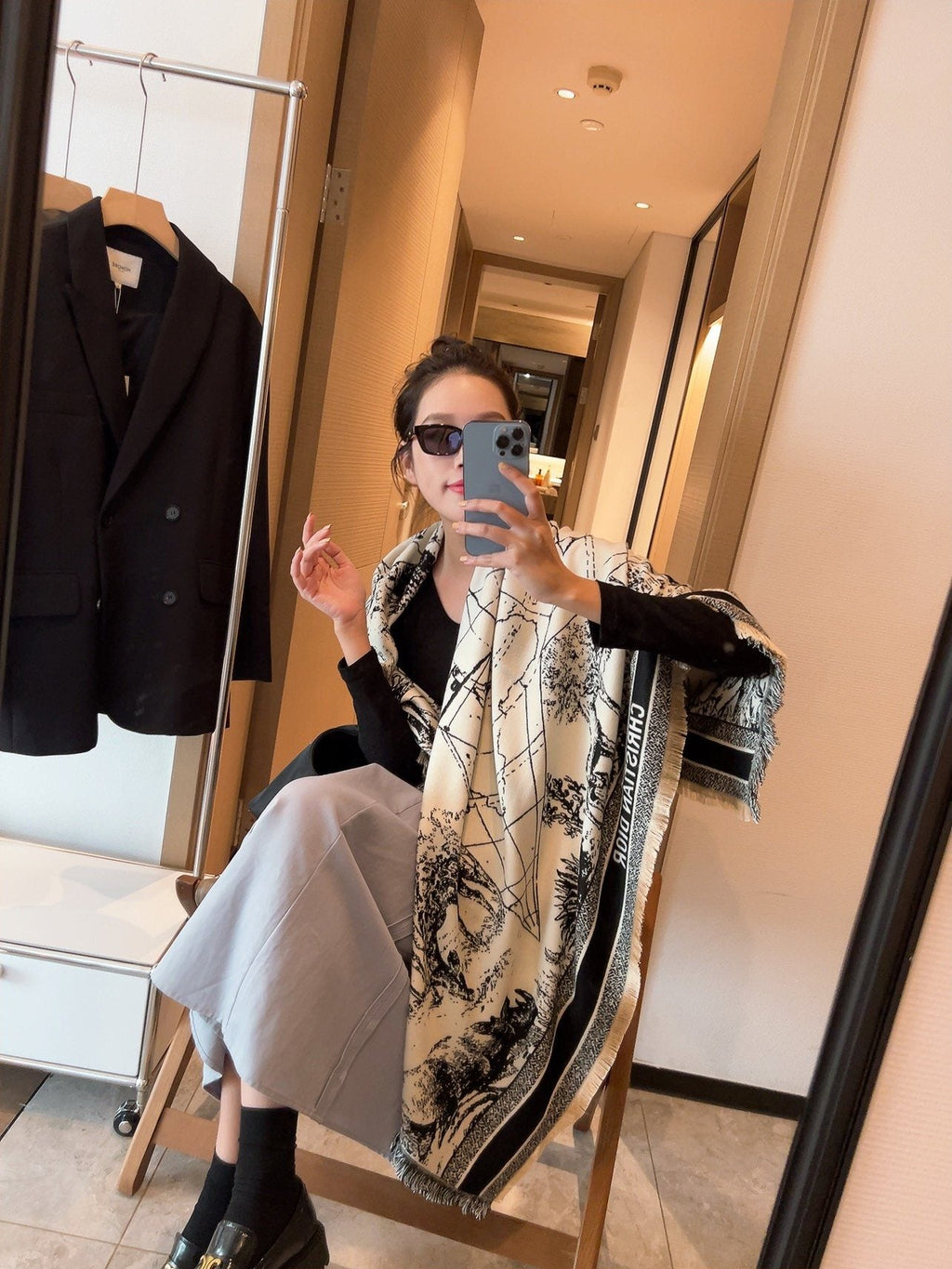 Dior Ivory and Black Toile Shawl