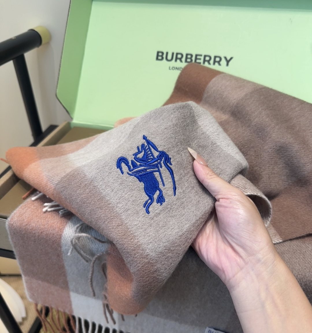 Burberry Taupe Plaid Fringed Scarf