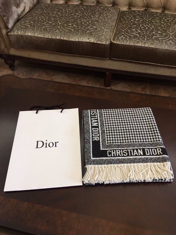 Dior Houndstooth Fringe Shawl