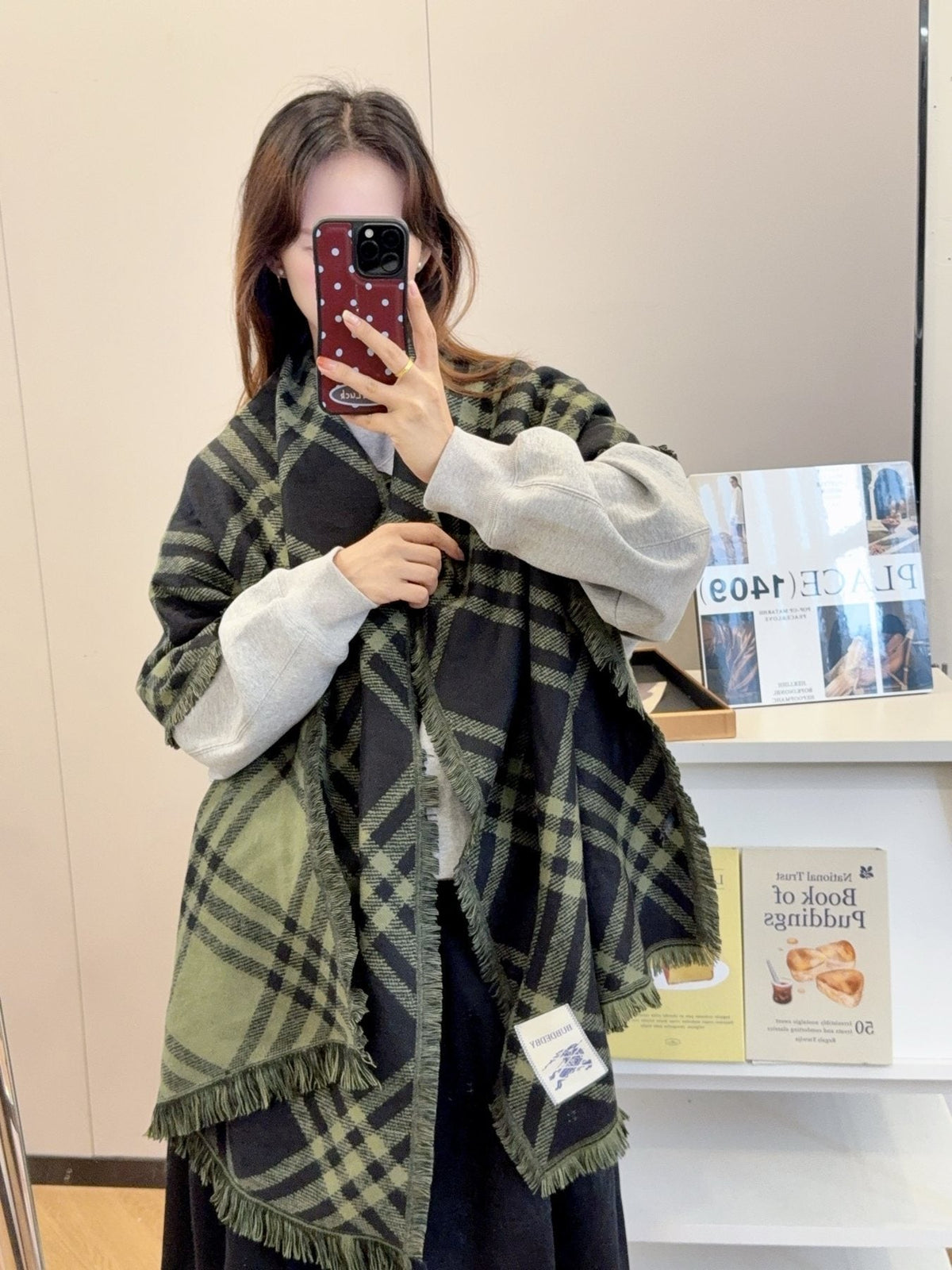 Burberry Black and Olive Plaid Scarf - 200 x 65 cm