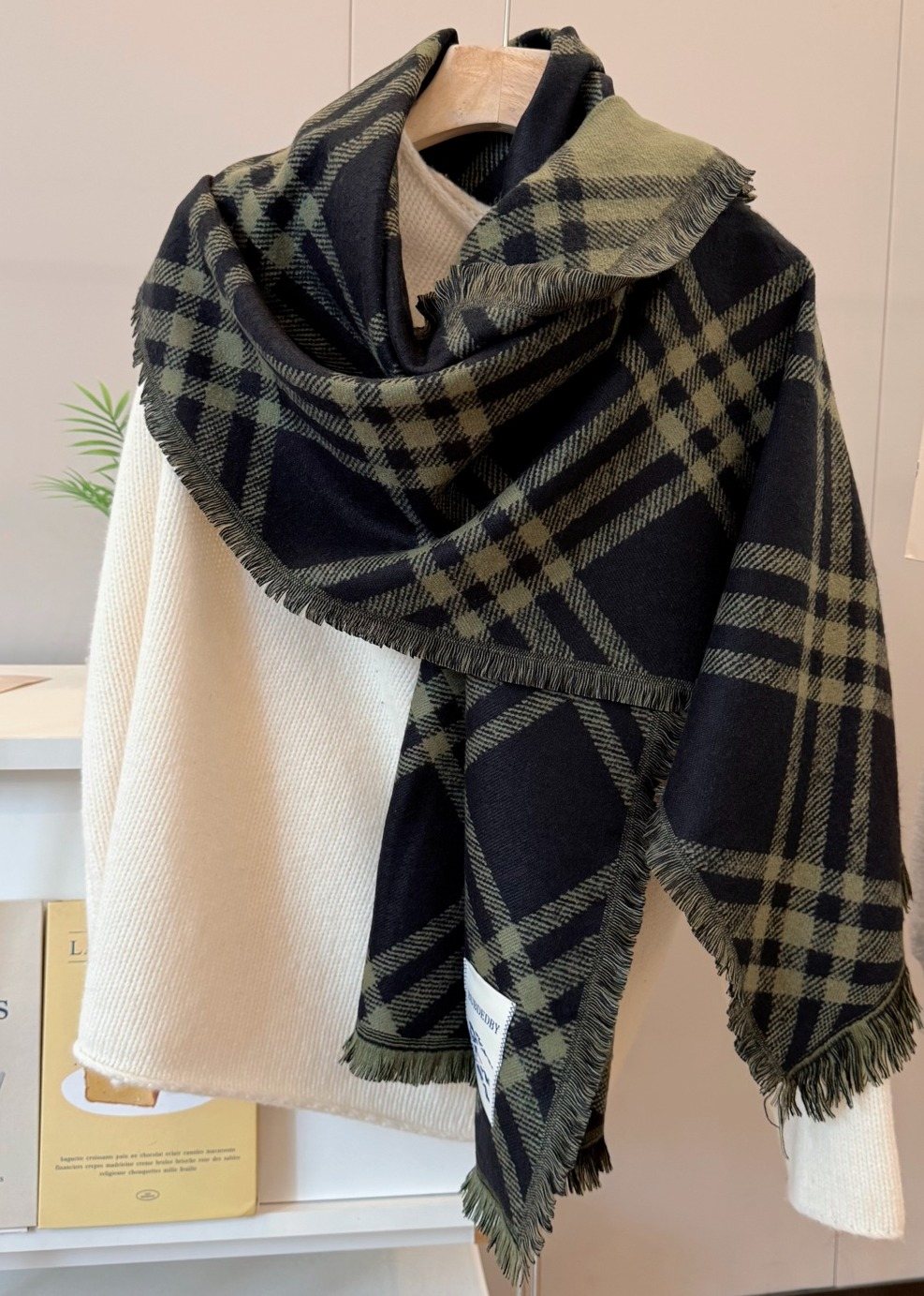 Burberry Black and Olive Plaid Scarf - 200 x 65 cm