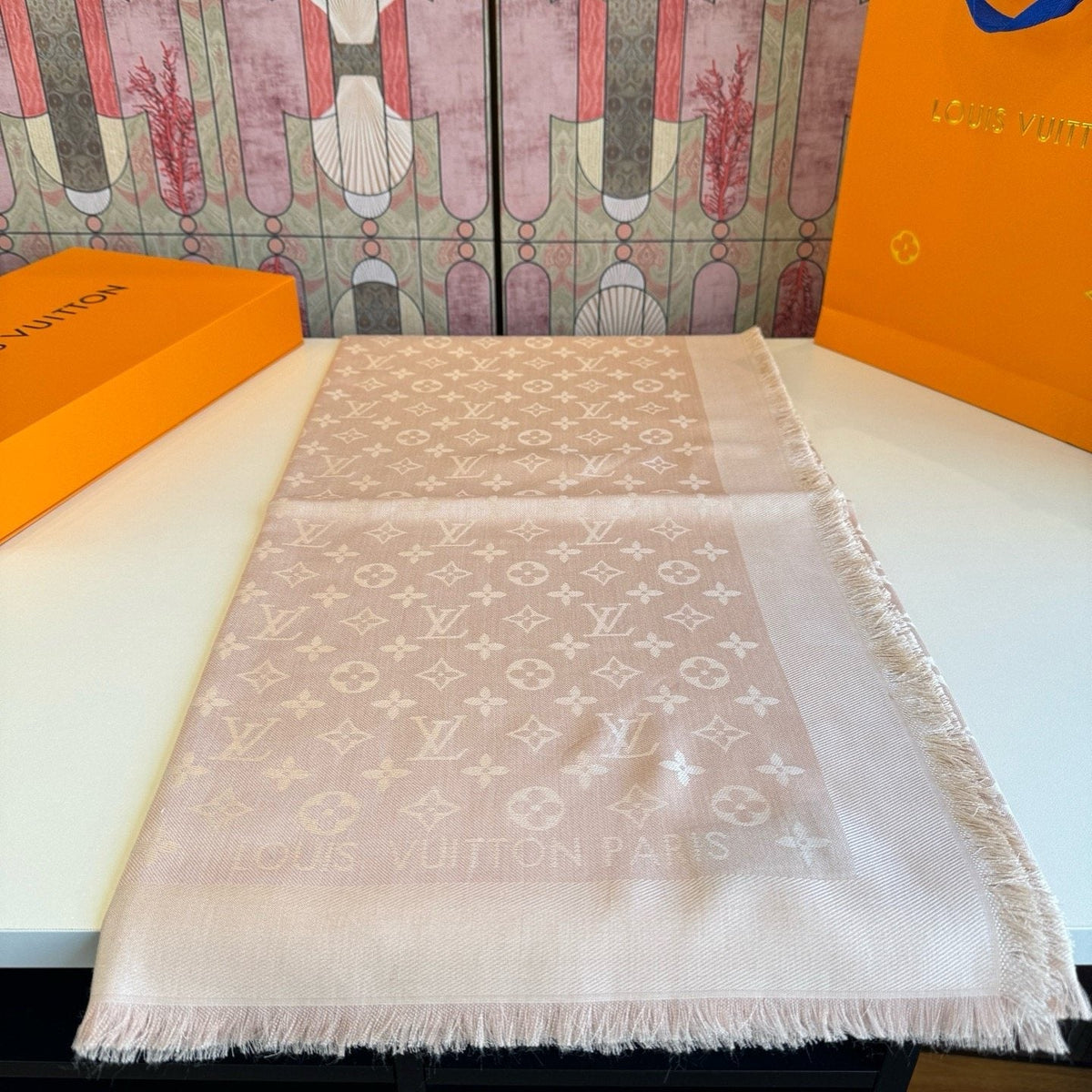 Louis Vuitton Blush Pink Fringed Scarf