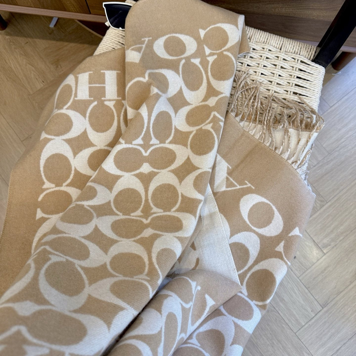 Coach Patterned Fringed Scarf