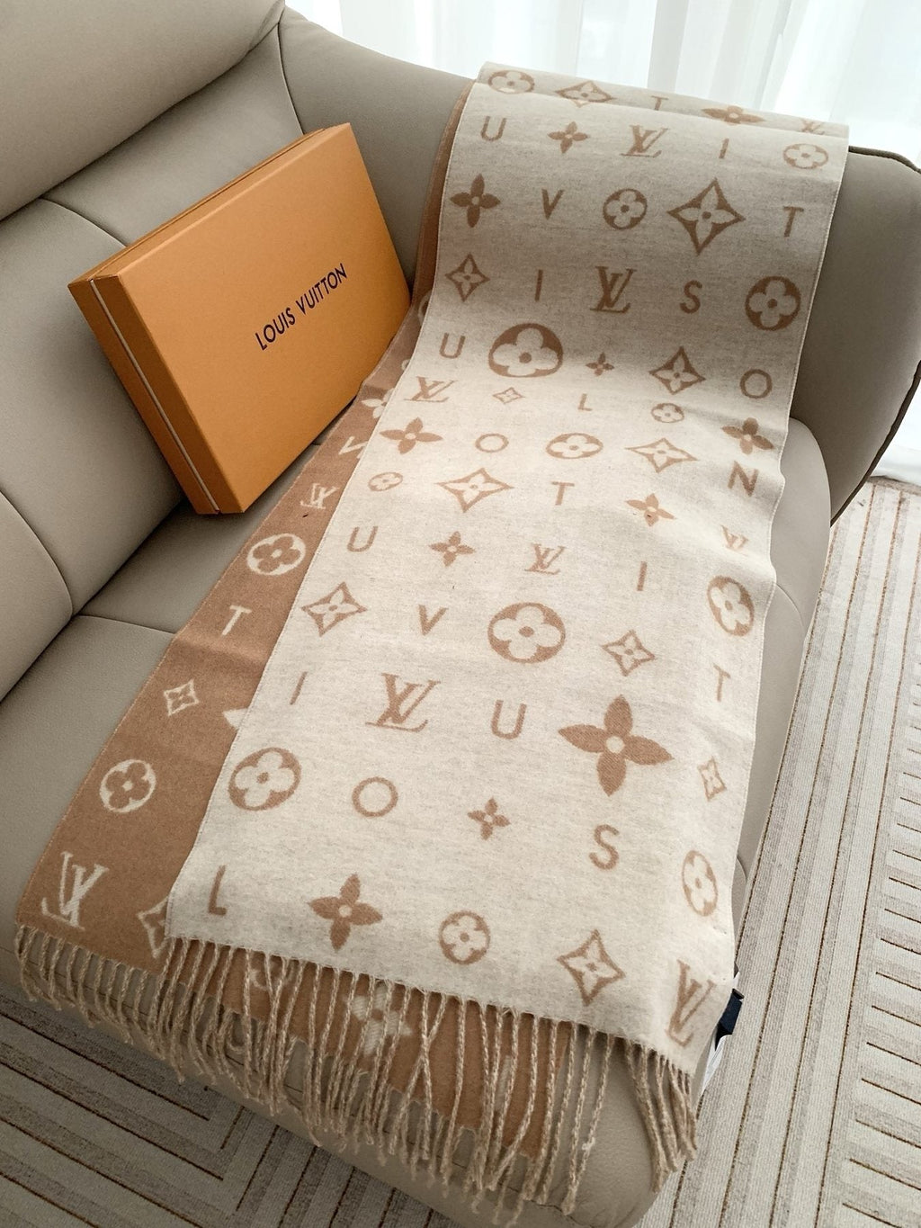 Louis Vuitton Beige Ivory Fringed Scarf