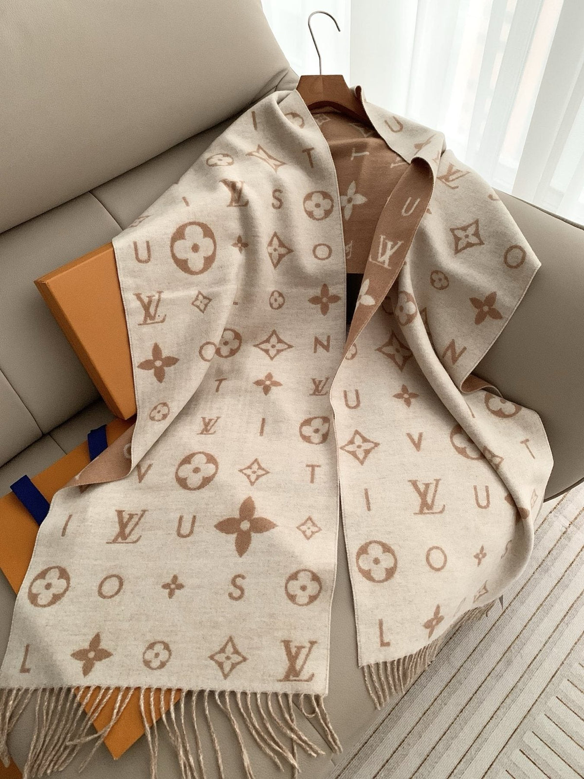 Louis Vuitton Beige Ivory Fringed Scarf