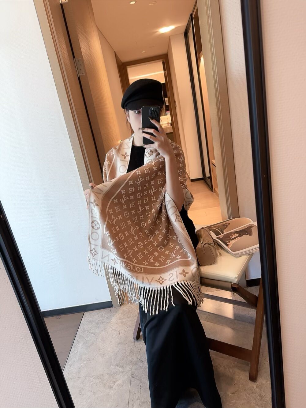 Louis Vuitton Wool Monogram Scarf with Framed Border