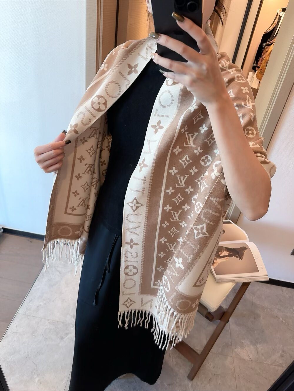 Louis Vuitton Wool Monogram Scarf with Framed Border