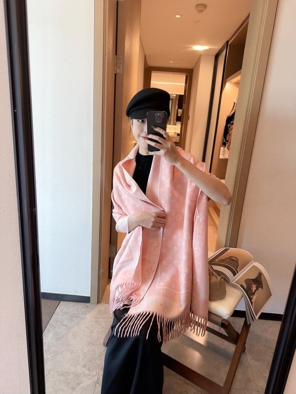 Louis Vuitton Monogram Wool Scarf with Logo Border