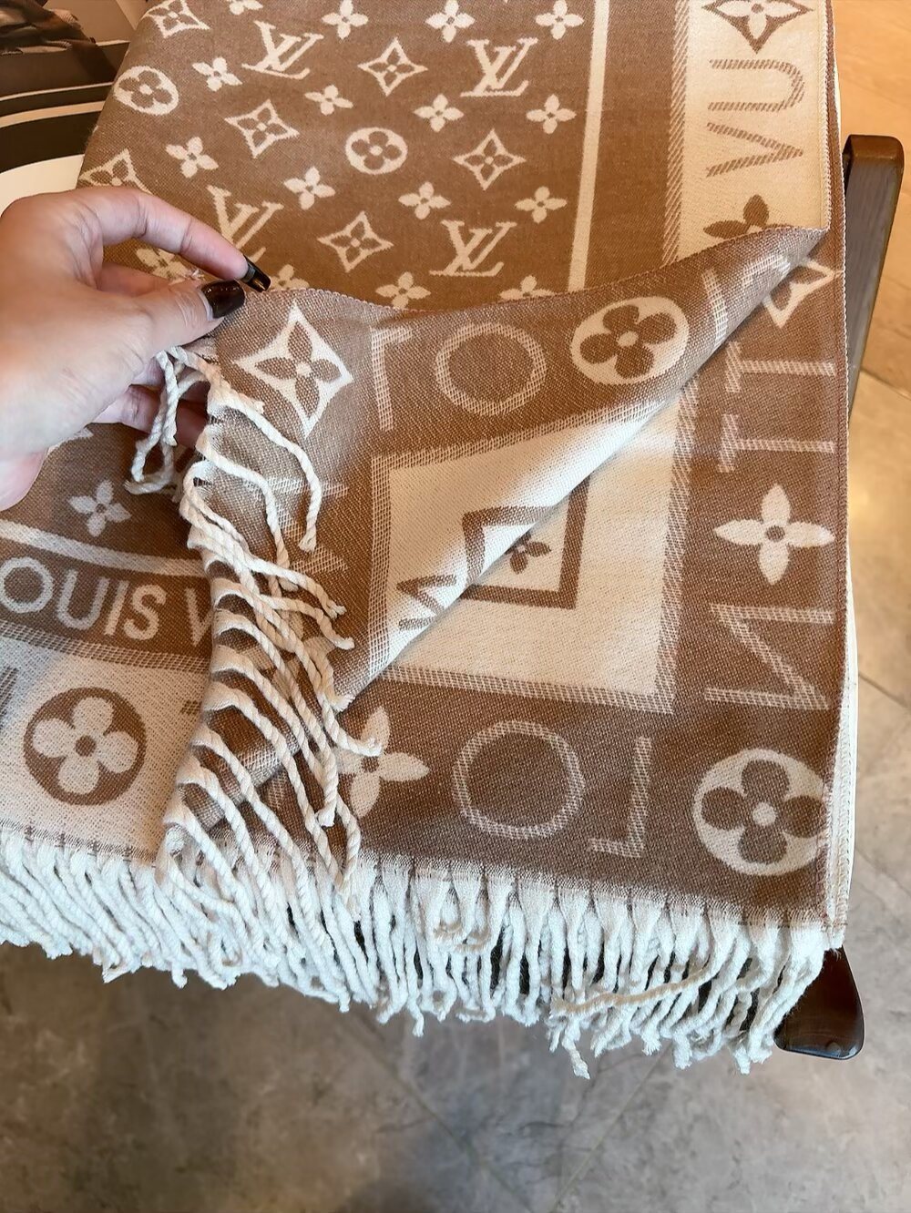Louis Vuitton Monogram Wool Scarf with Logo Border