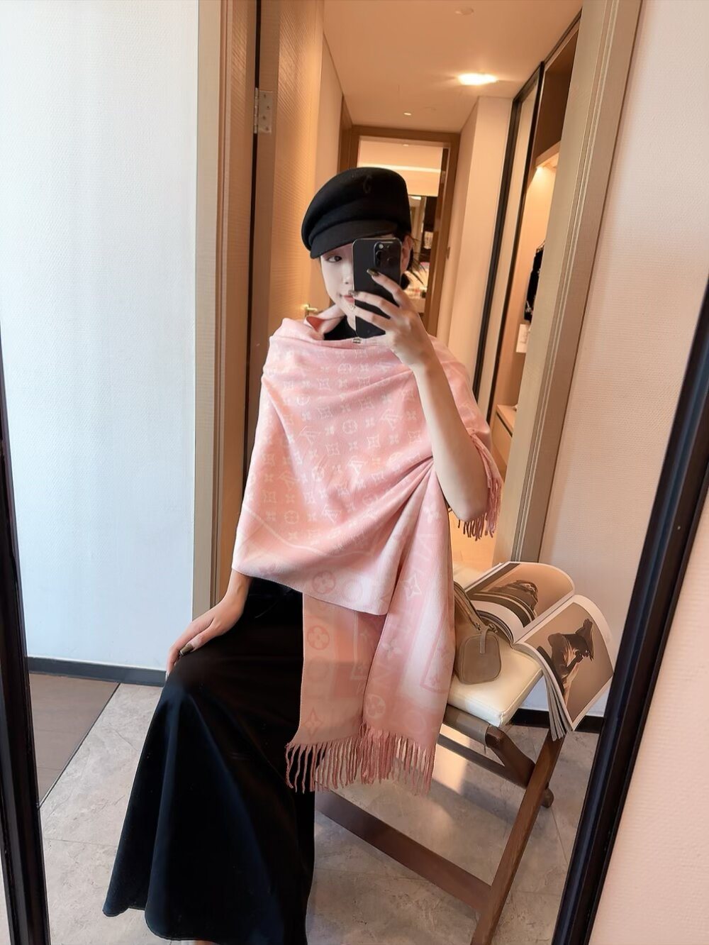 Louis Vuitton Wool Monogram Scarf with Framed Border