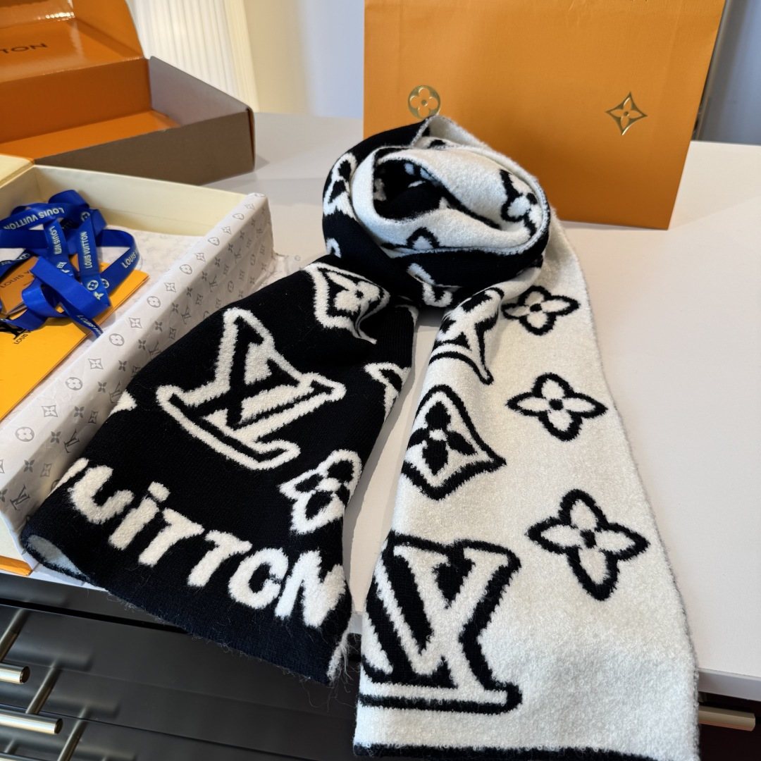 Louis Vuitton Black & Ivory Monogram Scarf