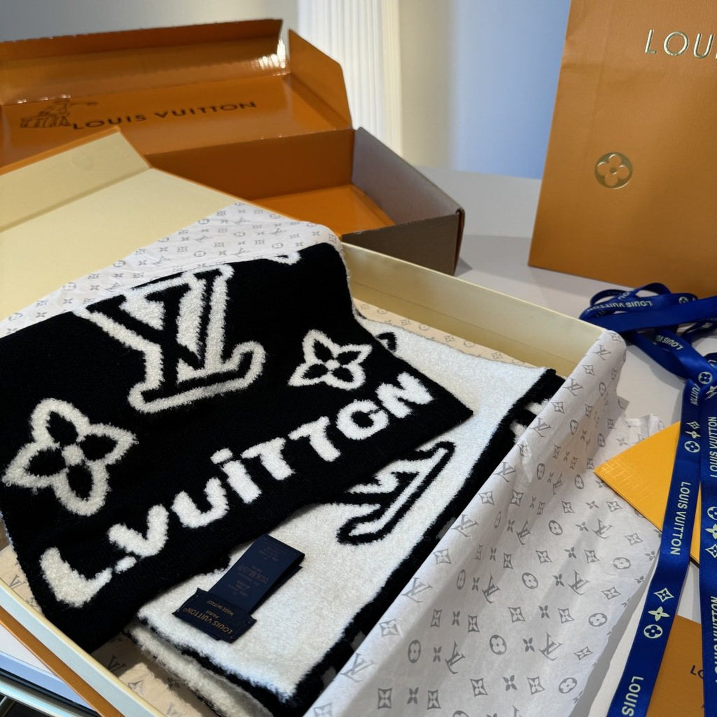 Louis Vuitton Black & Ivory Monogram Scarf