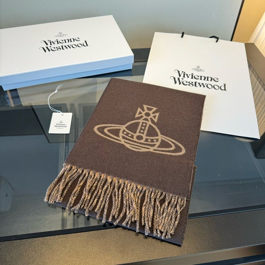 Vivienne Westwood Brown and Tan Orb Jacquard Scarf
