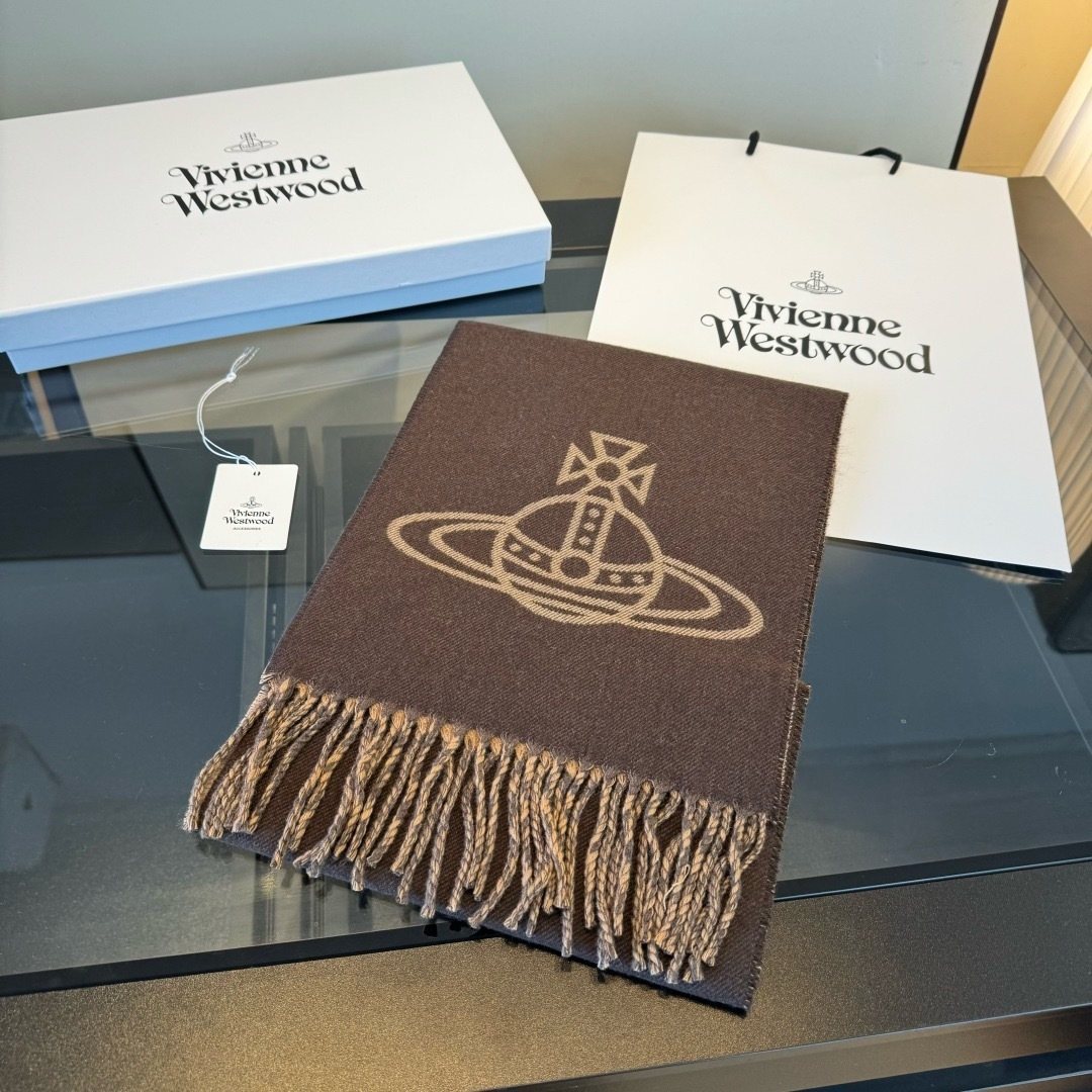 Vivienne Westwood Brown and Tan Orb Jacquard Scarf