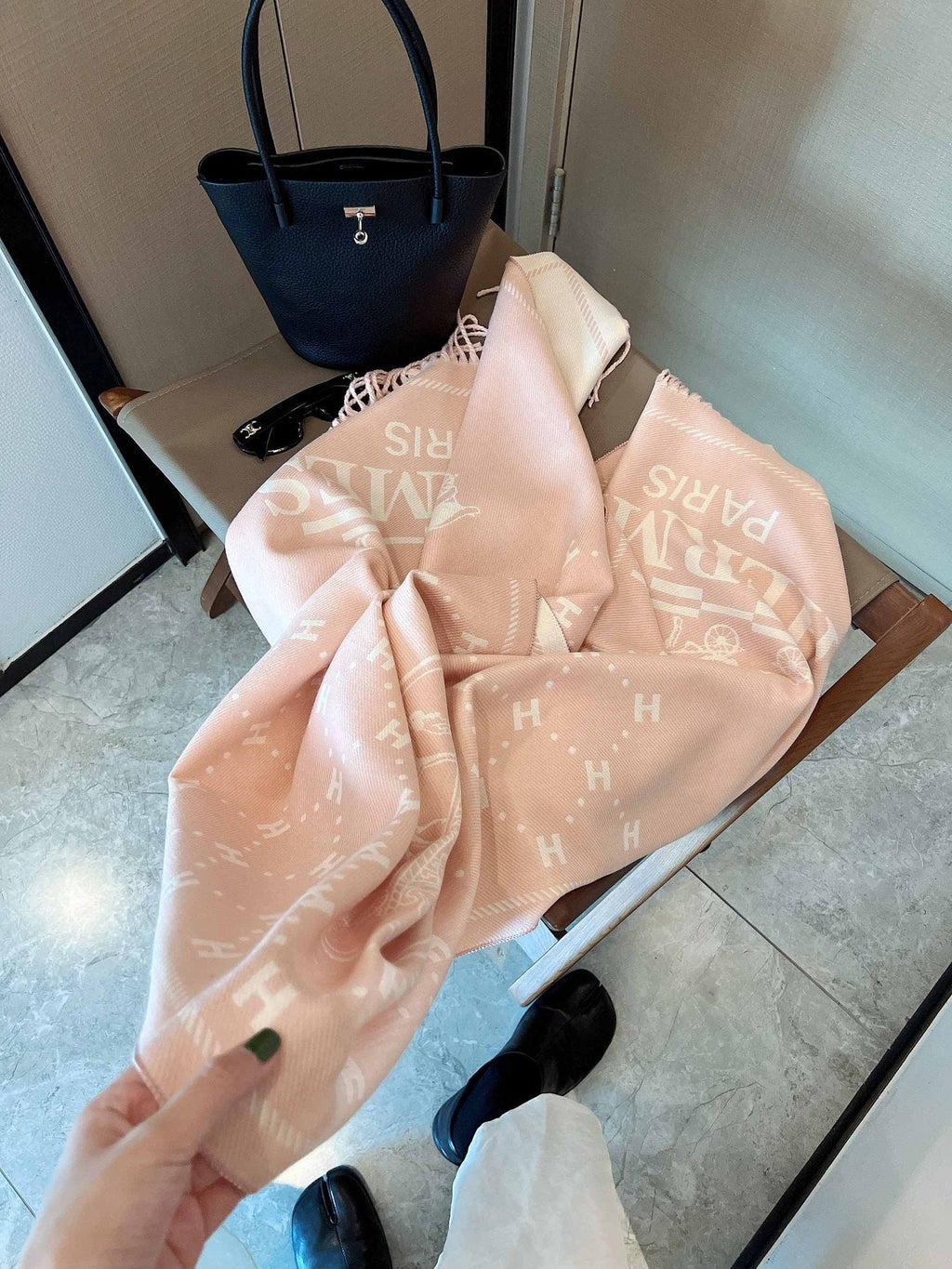Hermès Fringed Logo-Motif Scarf