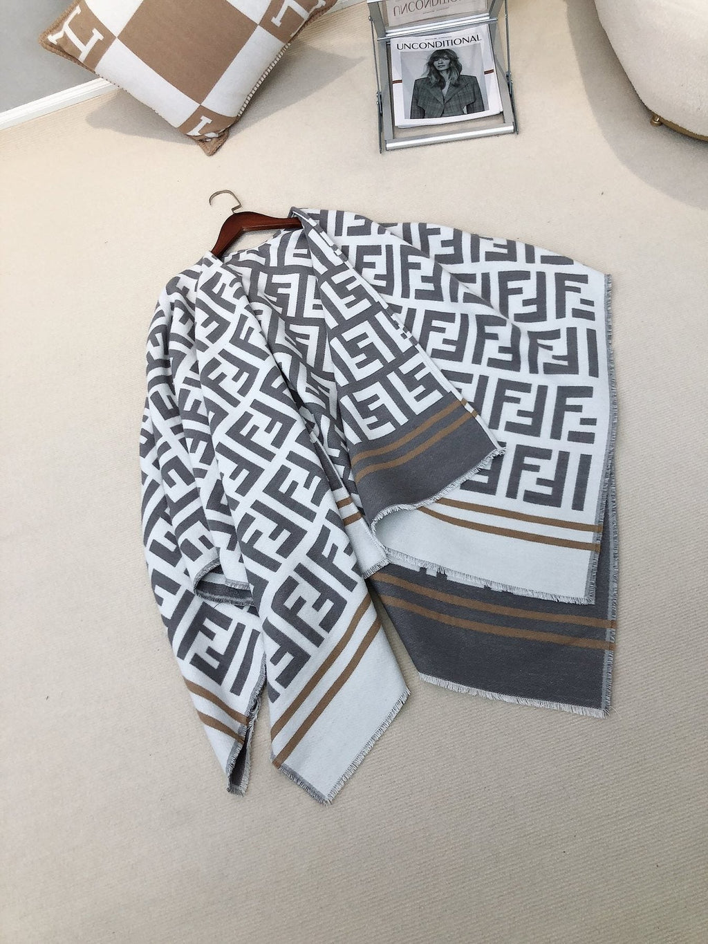 Fendi Geometric Monogram Fringe Shawl