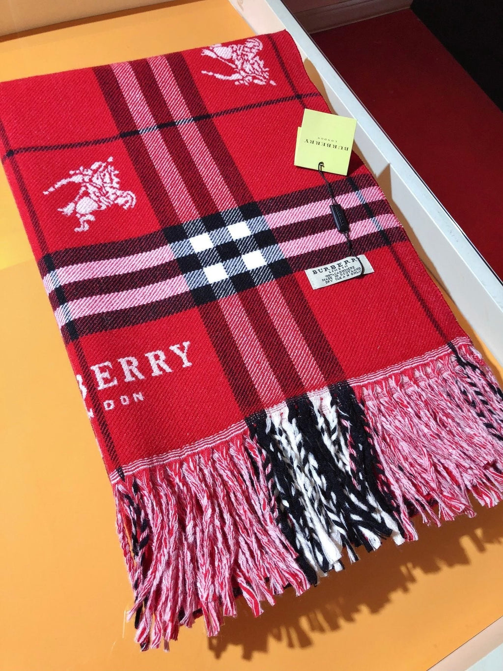 Burberry Woven-Motif Plaid Fringed Scarf