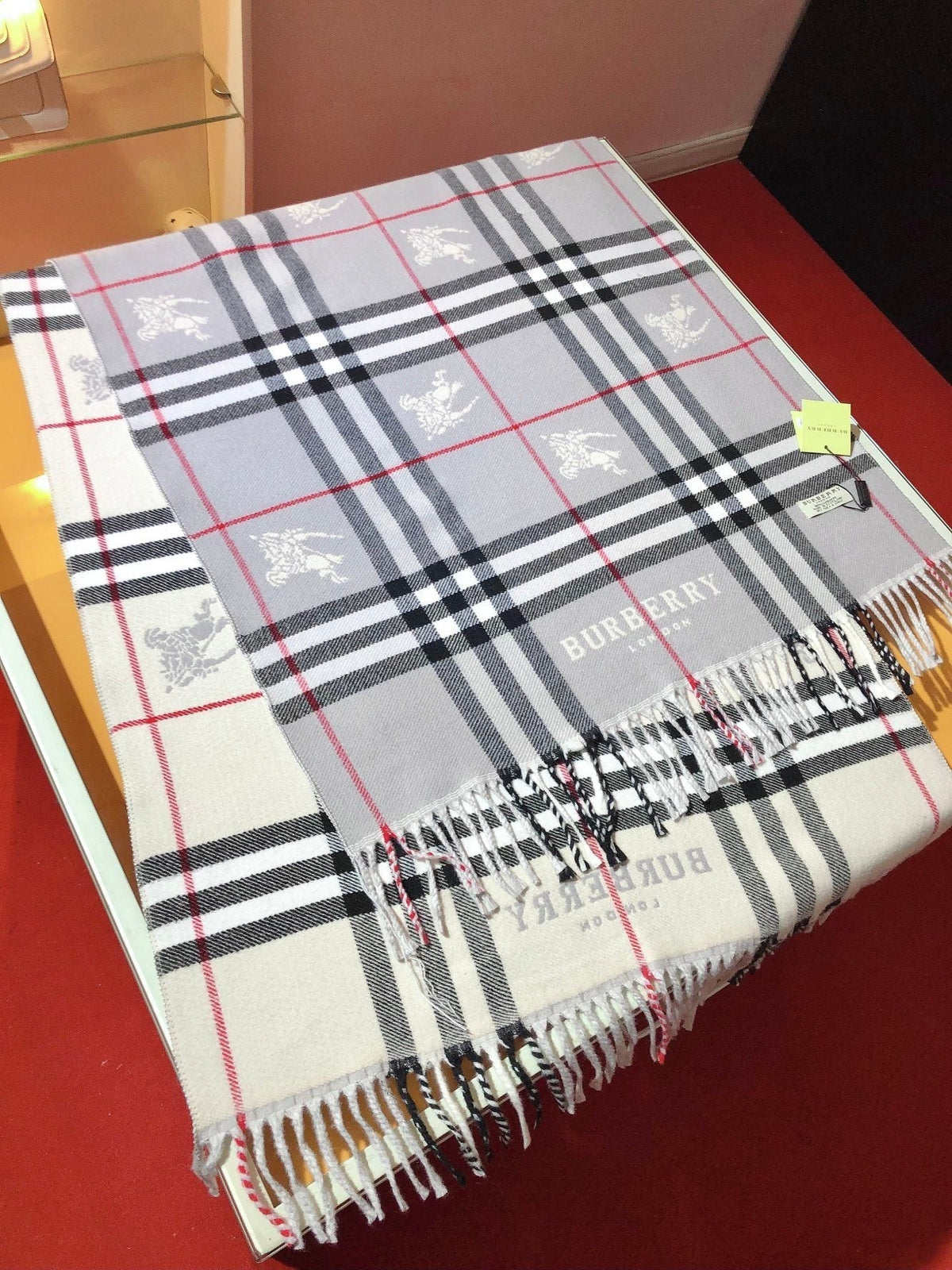 Burberry Woven-Motif Plaid Fringed Scarf