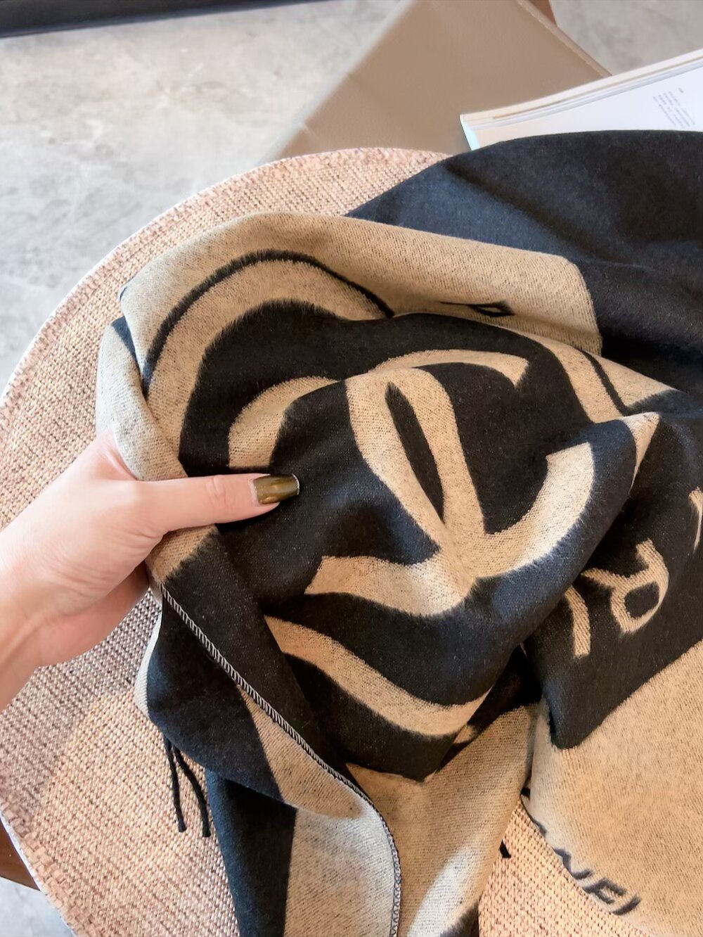 Chanel Fringed Logo Scarf Shawl