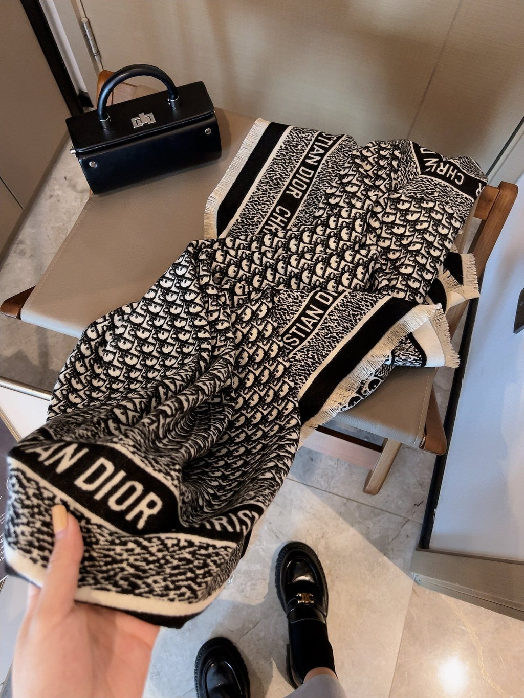 Dior Black and Gray Monogram Square Scarf