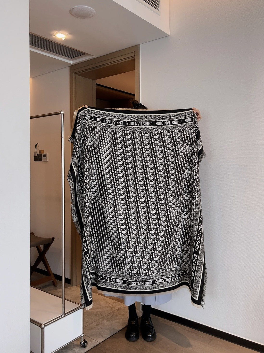 Dior Black and Gray Monogram Square Scarf