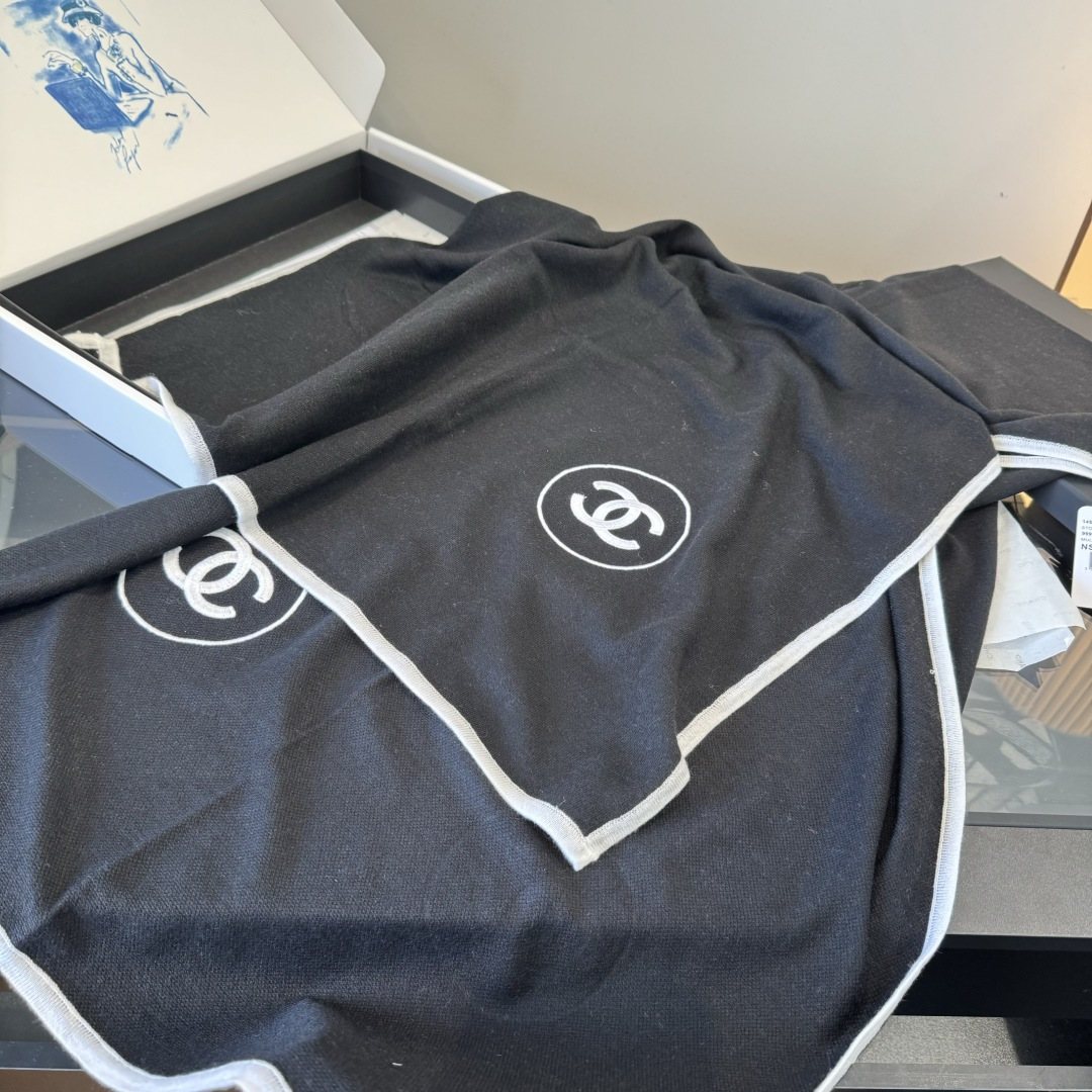 Chanel Black Logo Trim Scarf