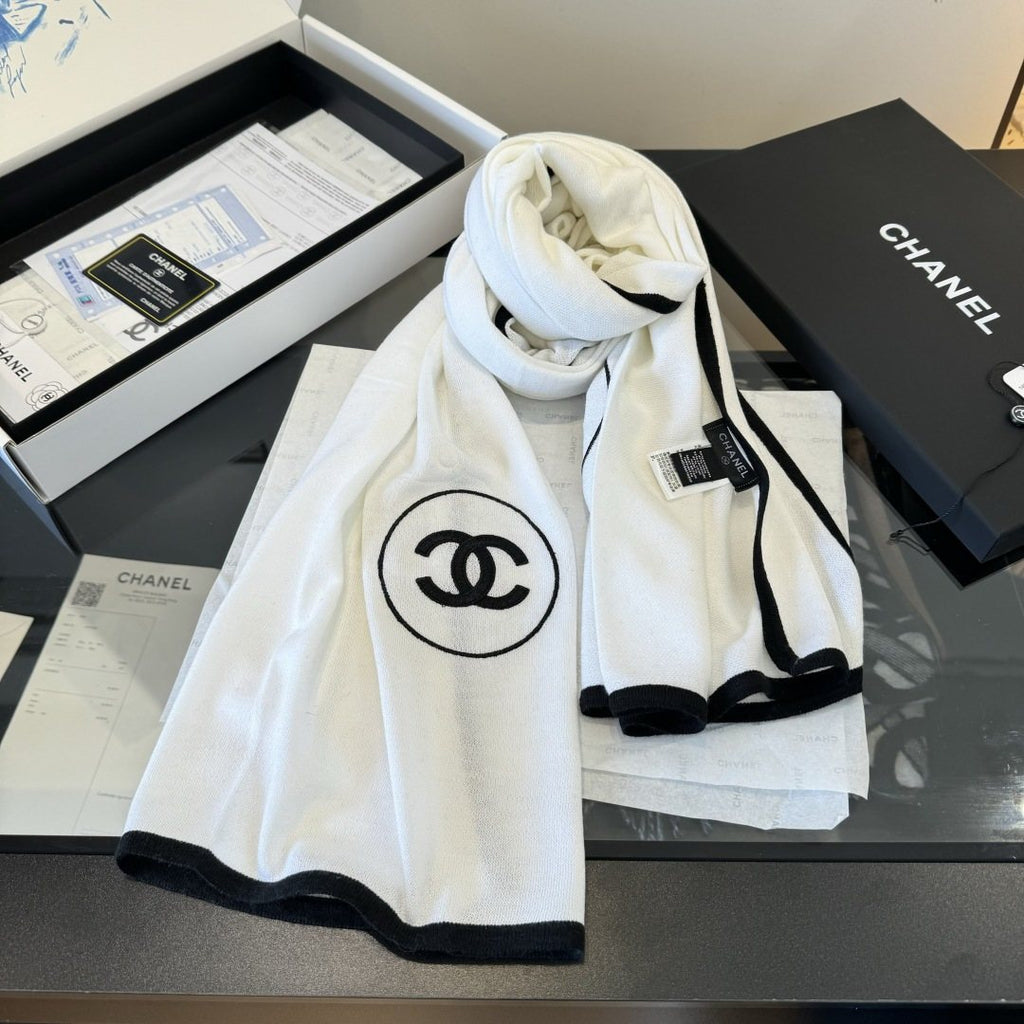 Chanel Reversible Contrast Trim Scarf Shawl