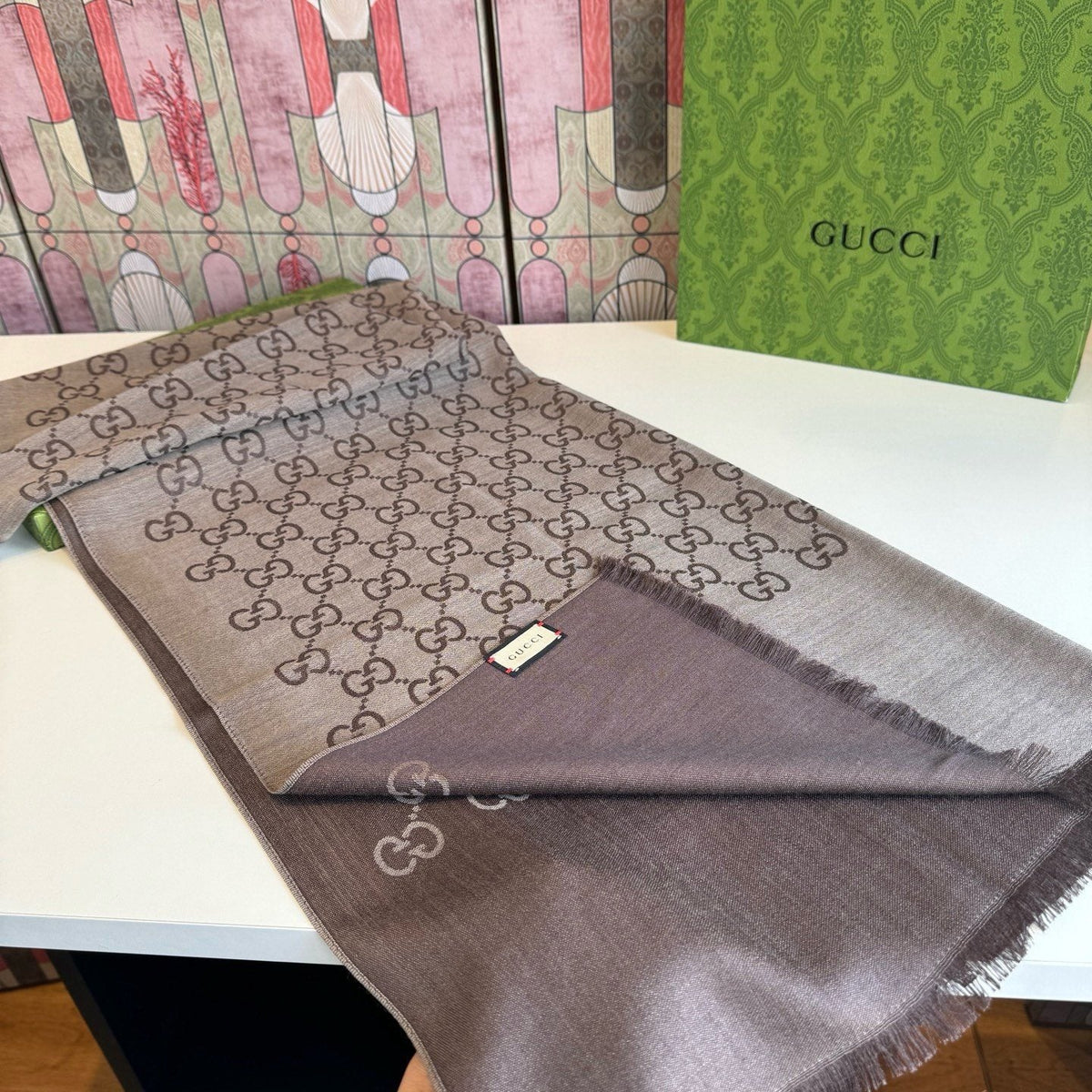 Gucci Fringed Monogram Scarf