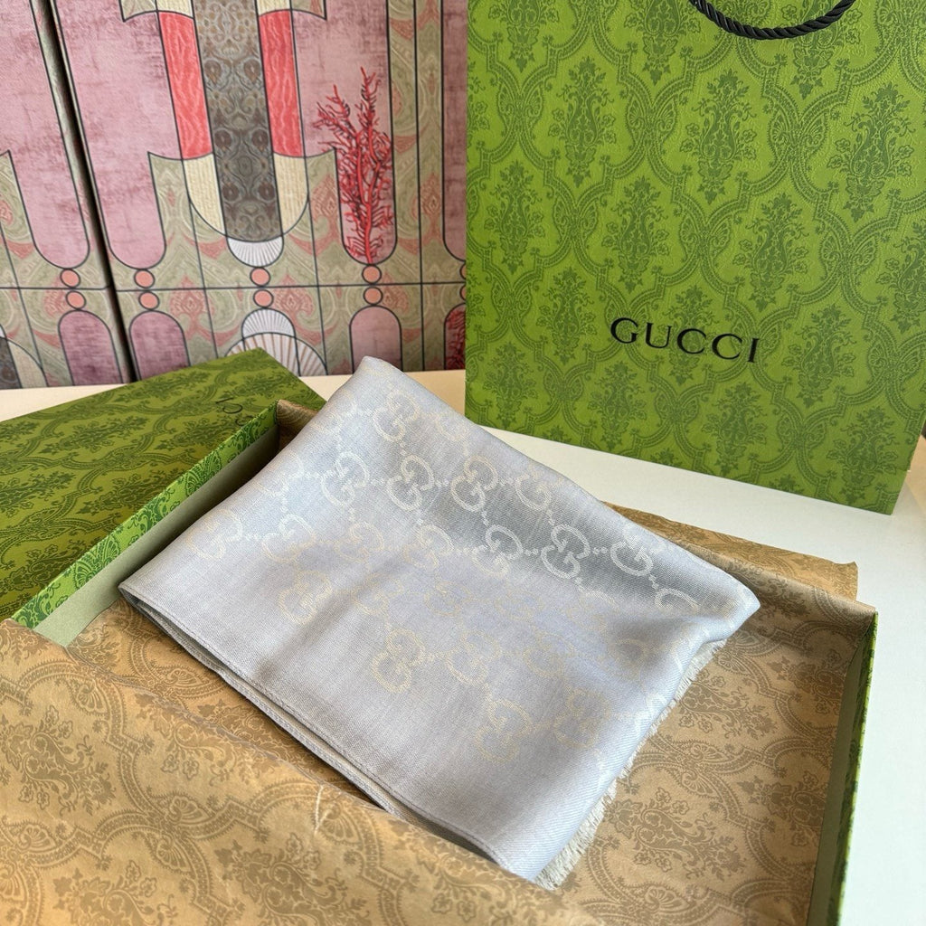 Gucci Reversible Monogram Fringe Scarf