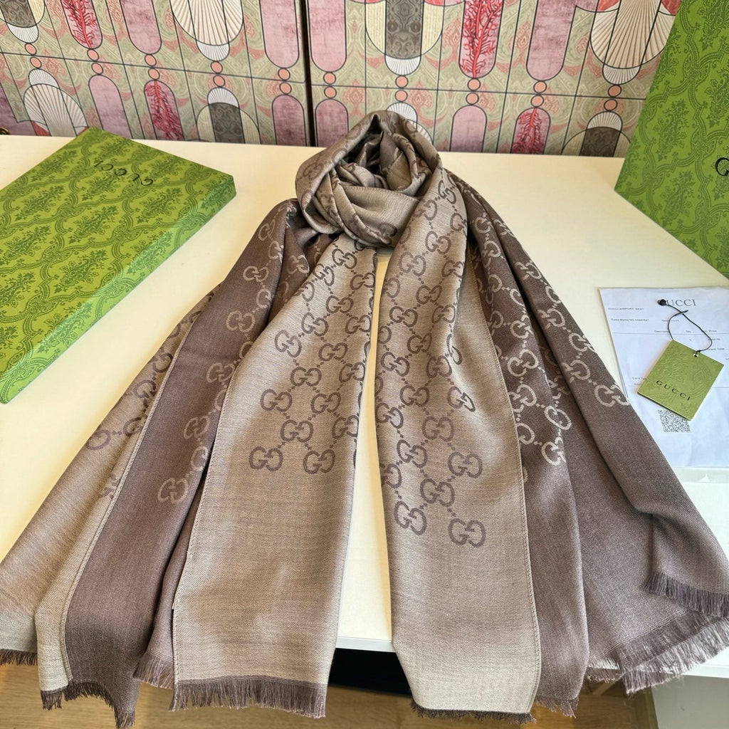 Gucci Reversible Monogram Fringe Scarf