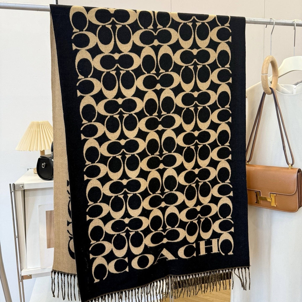 Coach Fringed Woven Motif Scarf