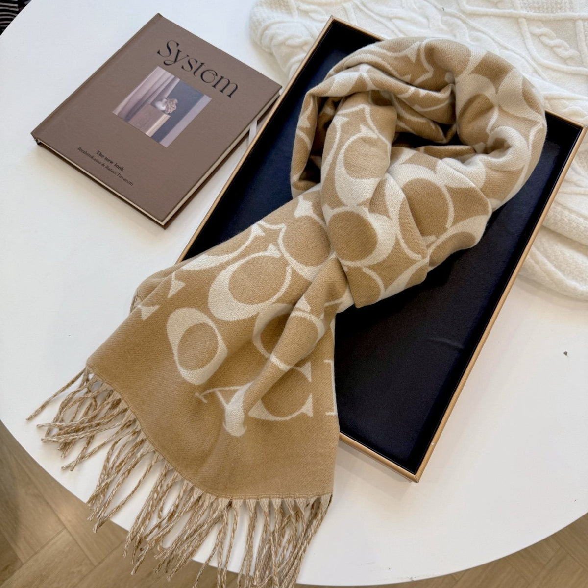 Coach Fringed Woven Motif Scarf