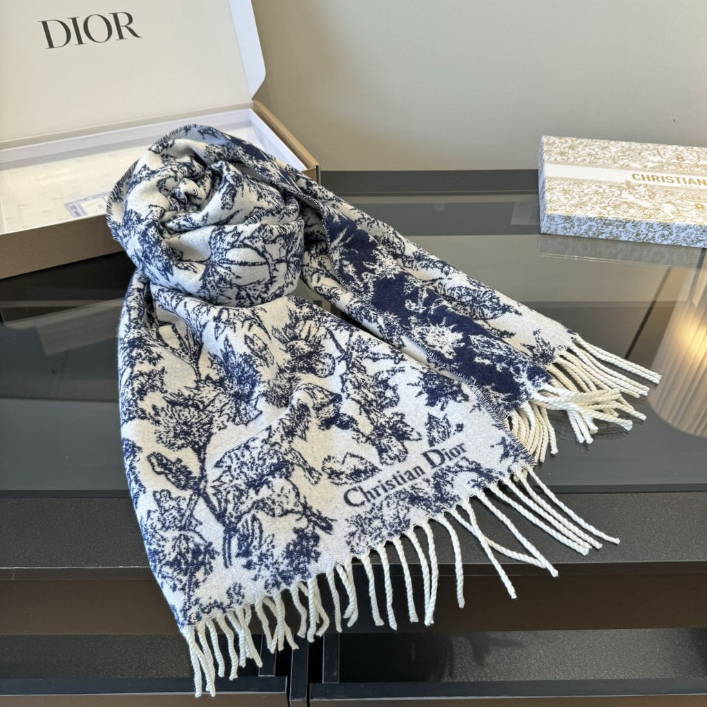 Dior Botanical Toile Fringed Scarf