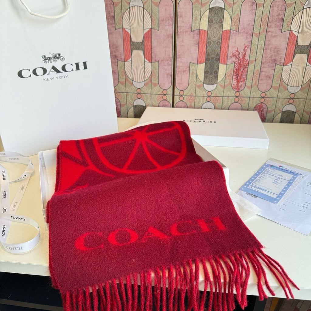 Coach Reversible Fringed Logo Scarf
