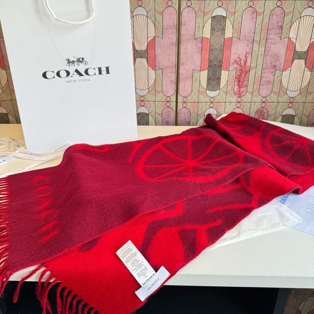 Coach Reversible Fringed Logo Scarf