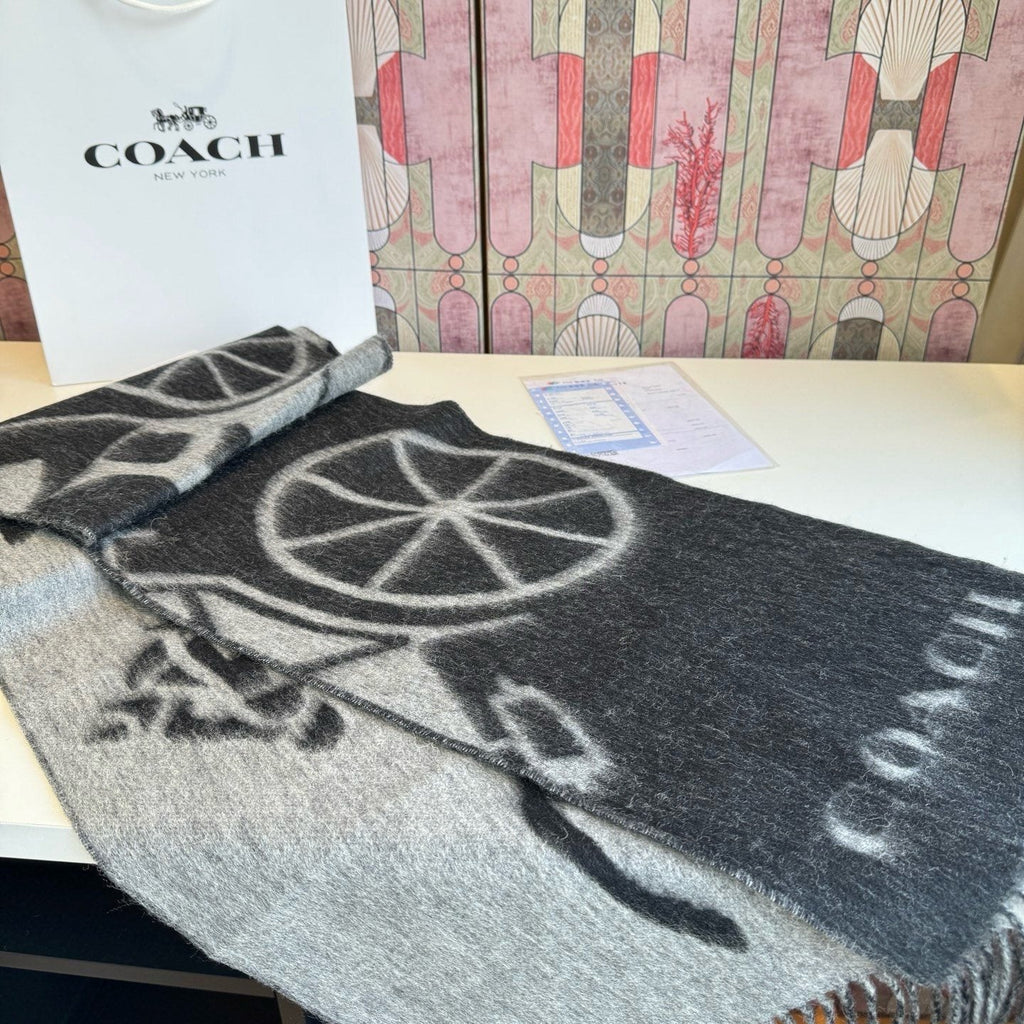 Coach Reversible Fringed Logo Scarf