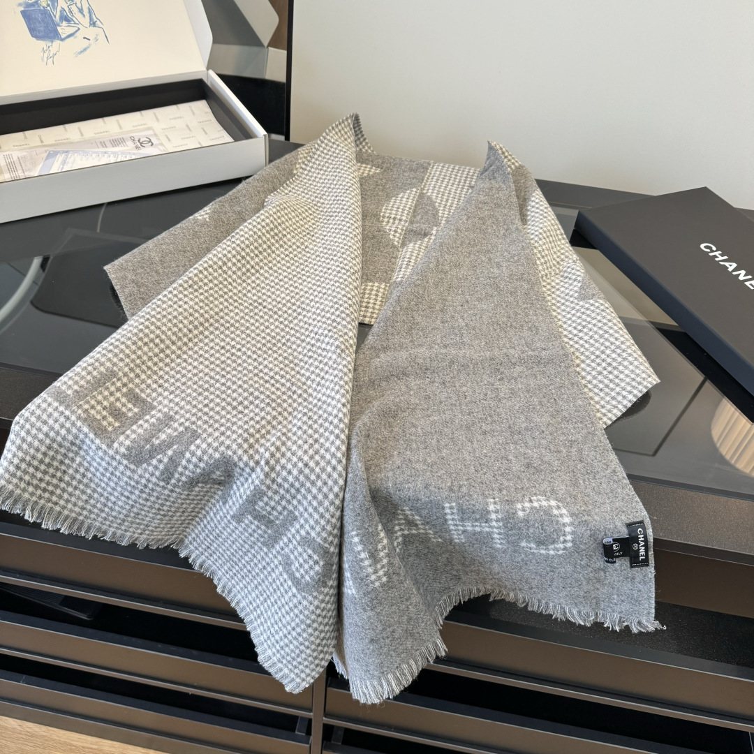 Chanel Houndstooth Fringe Scarf