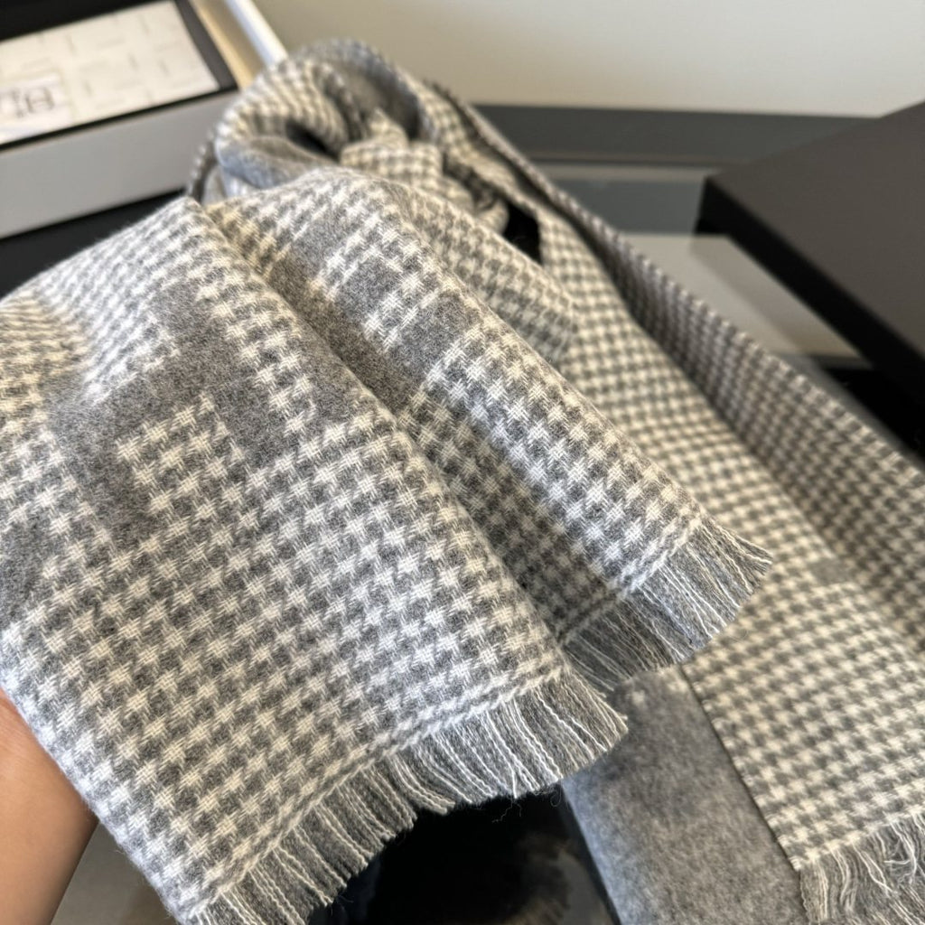 Chanel Houndstooth Fringe Scarf