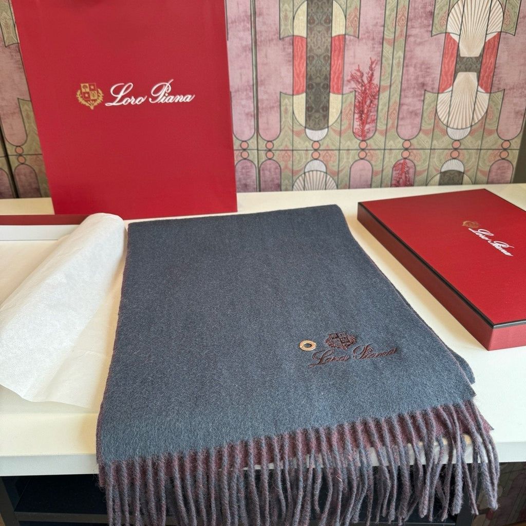 Loro Piana Reversible Scarf with Embroidered Crest