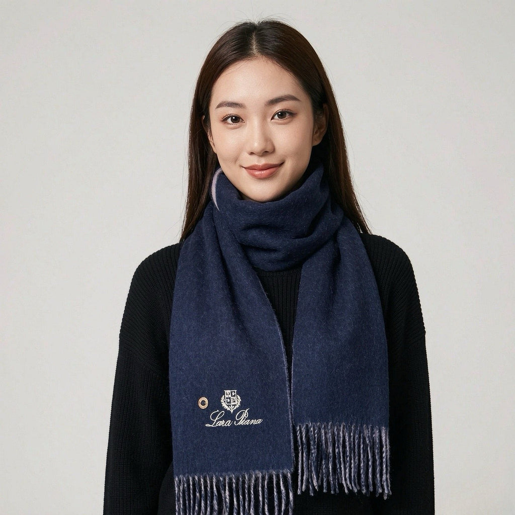 Loro Piana Reversible Scarf with Embroidered Crest