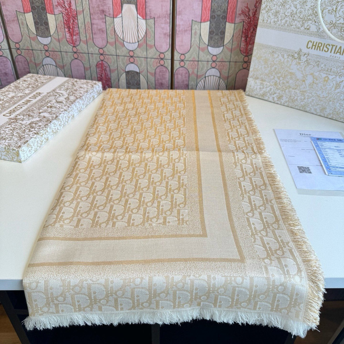 Dior Fringed Monogram Square Scarf