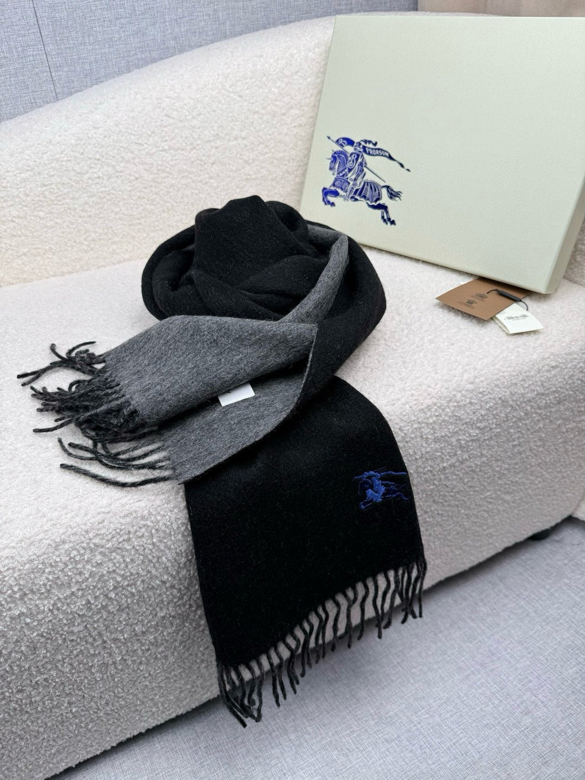 Burberry Embroidered Reversible Fringed Scarf