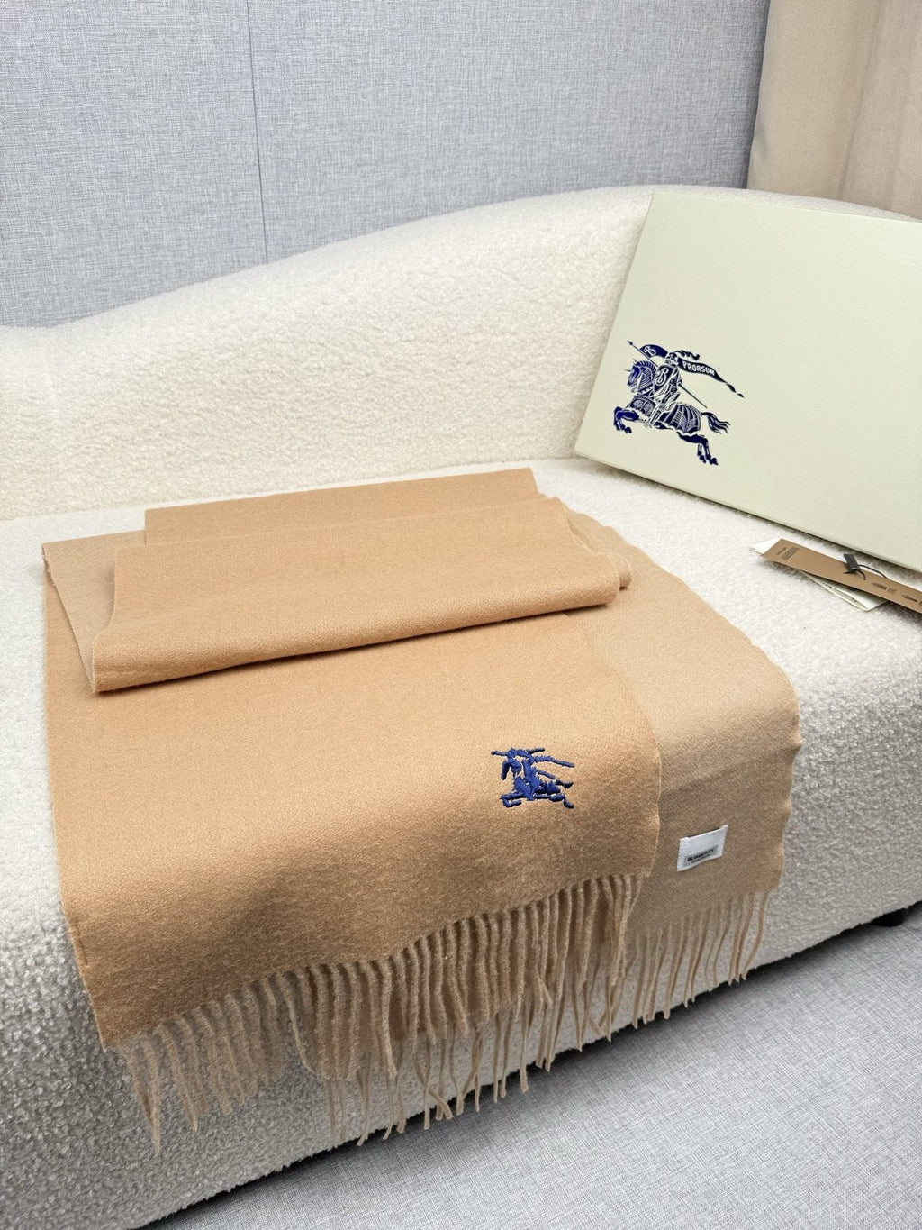 Burberry Embroidered Reversible Fringed Scarf