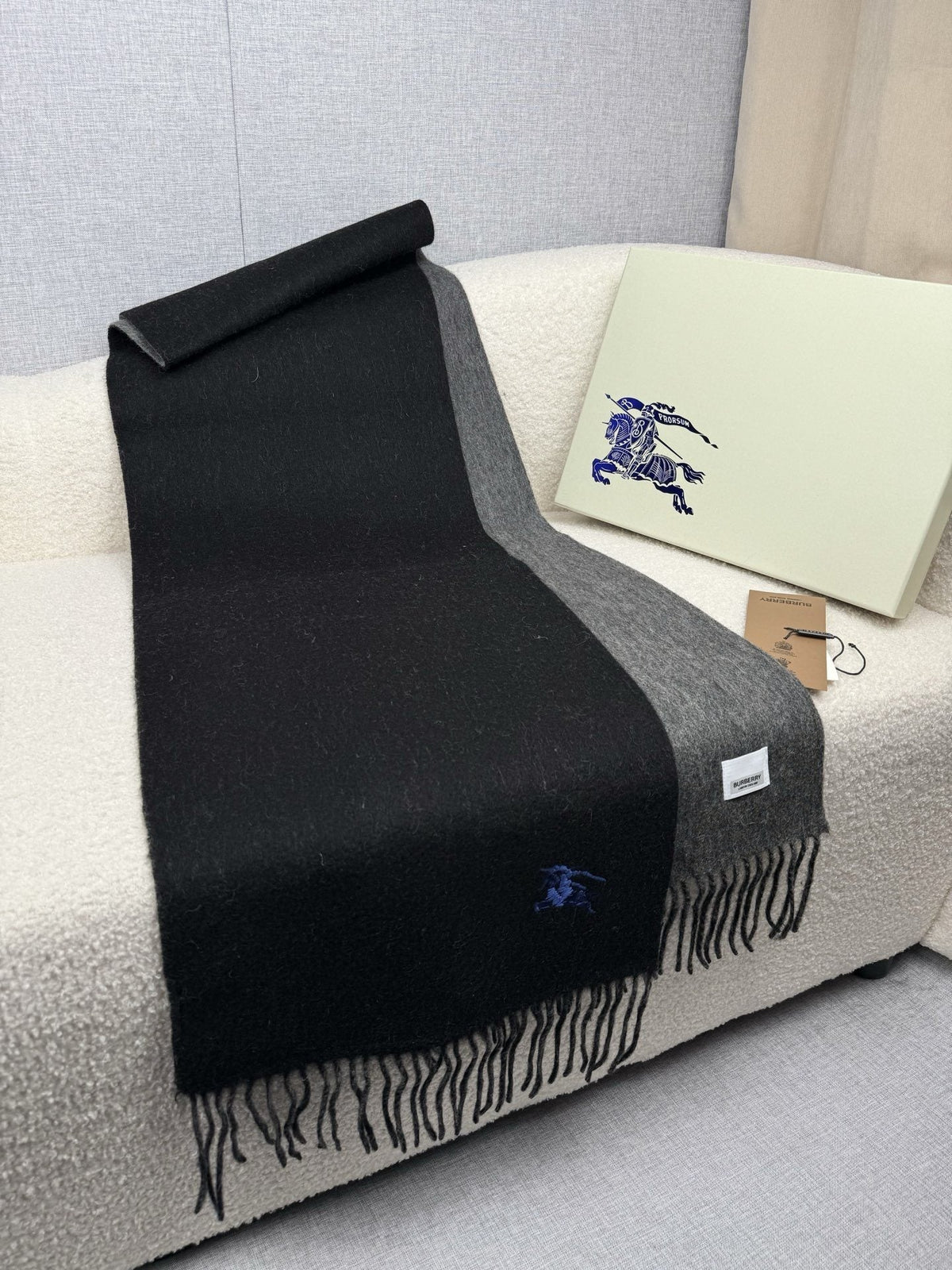 Burberry Embroidered Reversible Fringed Scarf