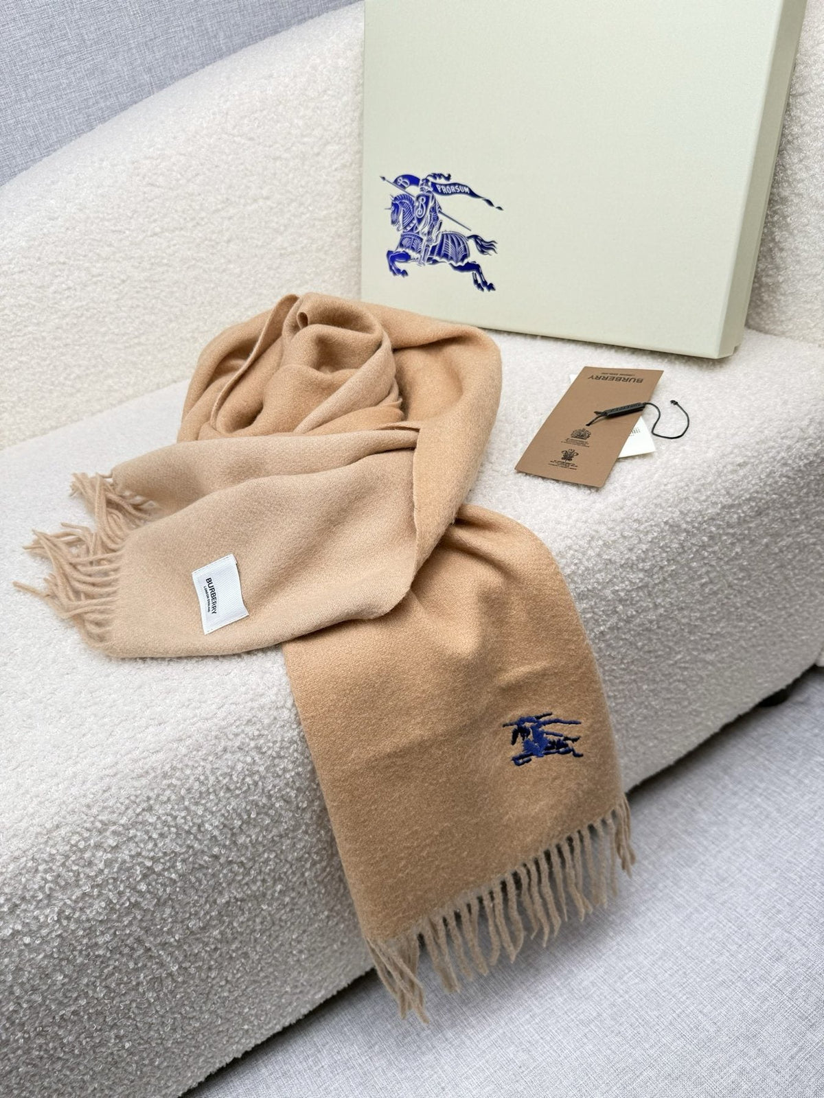 Burberry Embroidered Reversible Fringed Scarf