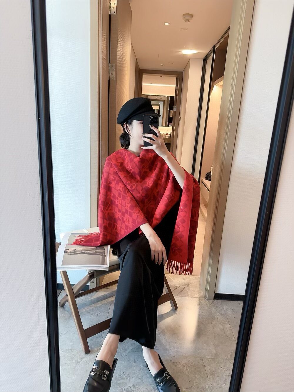 Louis Vuitton Dark Brown Fringed Patterned Scarf