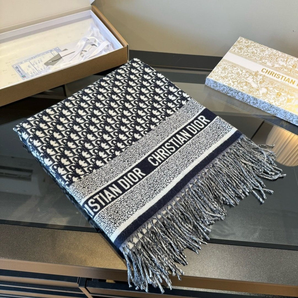 Dior Letter-Border Fringed Square Shawl