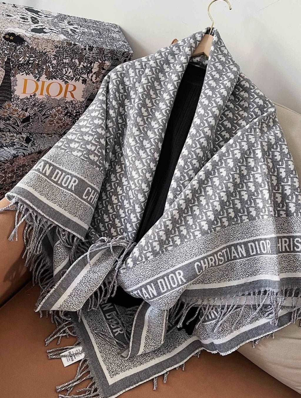 Dior Letter-Pattern Fringed Square Scarf