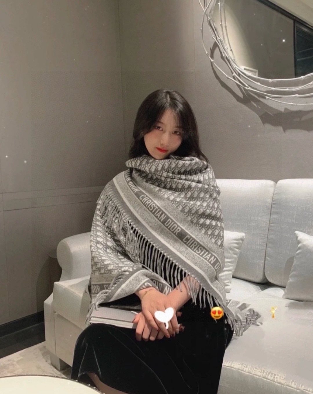 Dior Letter-Border Fringed Square Shawl