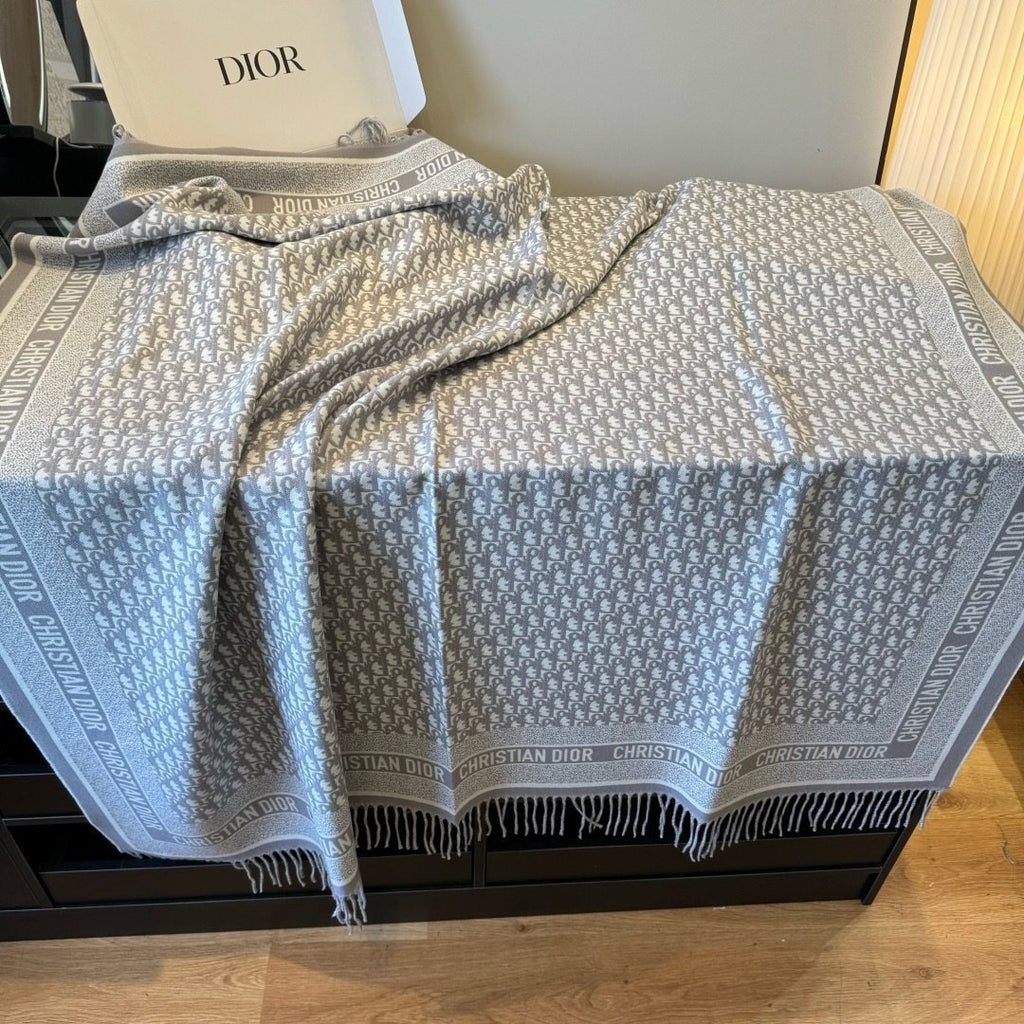 Dior Letter-Border Fringed Square Shawl